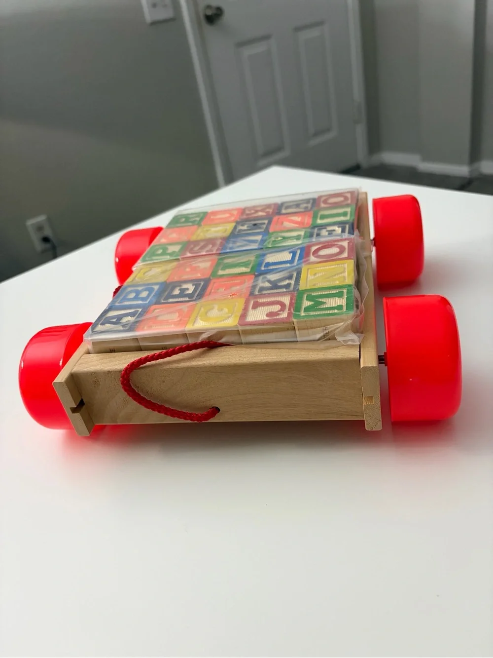 Vtg 1997 Sesame Street Wooden ABC Block Wagon Pull Toy | Tootsietoy Preschool